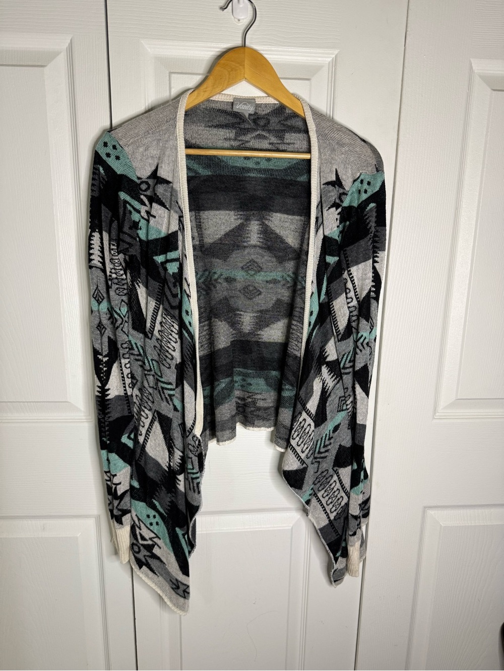 Vanity Aztec Open-Front Cardigan - Gray & Mint